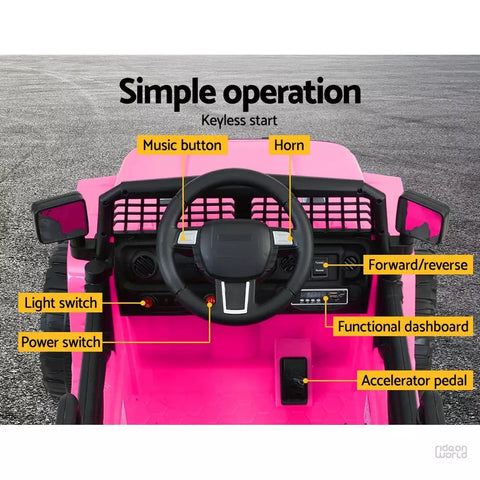 ROW KIDS Kids Ride On Car Electric 12V Car Toys Jeep Battery Remote Control Pink