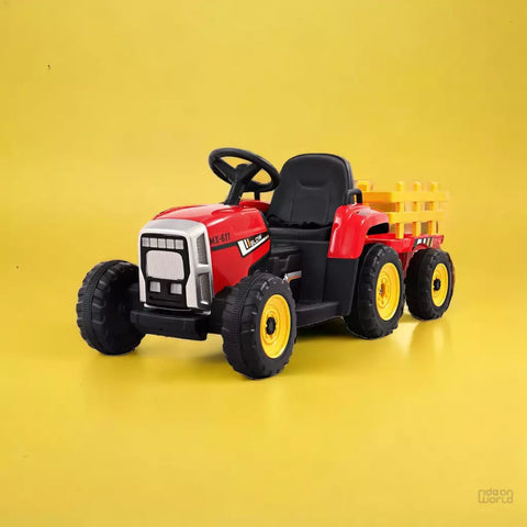 ROW KIDS Ride On Car Tractor Trailer Toy Kids Electric Cars 12V Battery Red