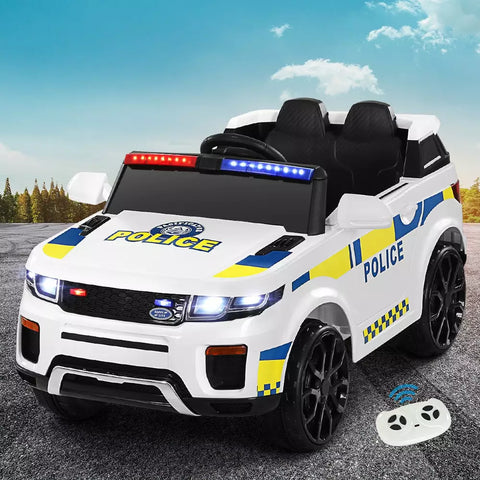 ROW KIDS Kids Ride On Car Electric Patrol Police Toy Cars Remote Control 12V White